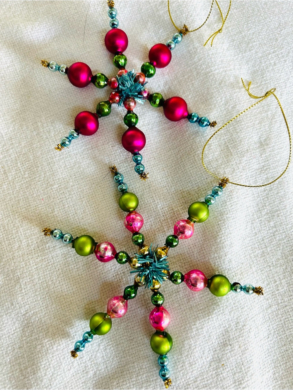 Vintage repurposed mercury, glass bead flowers holiday Christmas ornaments